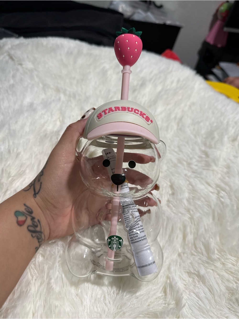 Starbucks Clear Bear Cup with Pink Strawberry Topper